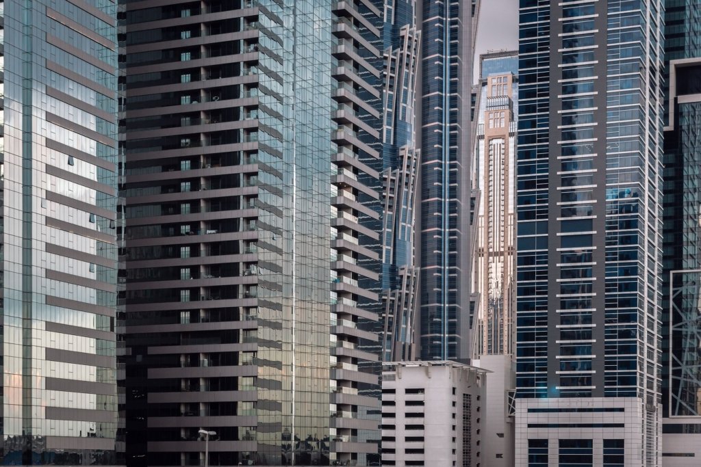 Dubai high-rise financial district towers including DIFC skyline